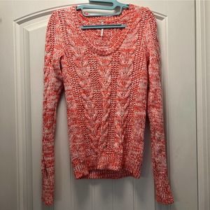 Free People Women’s Scoop Neck Knit Pullover Sweater Size M Red‎ White